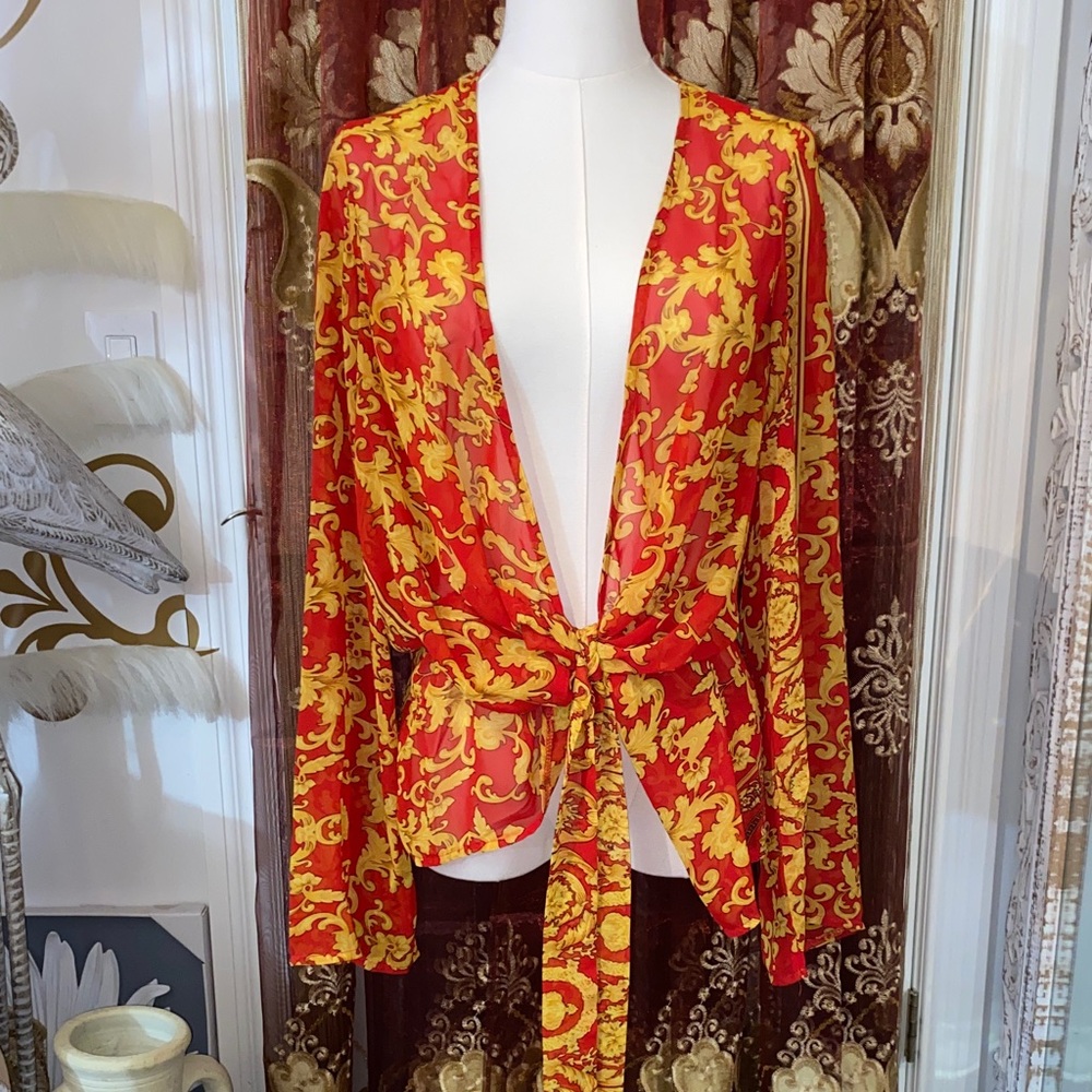 Elegant Red and Yellow Baroque Blouse NWOT